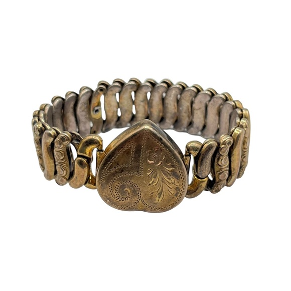 Antique Victorian Co-Star Gold Fill Sterling Sweetheart Love Expansion Bracelet - Picture 6 of 8